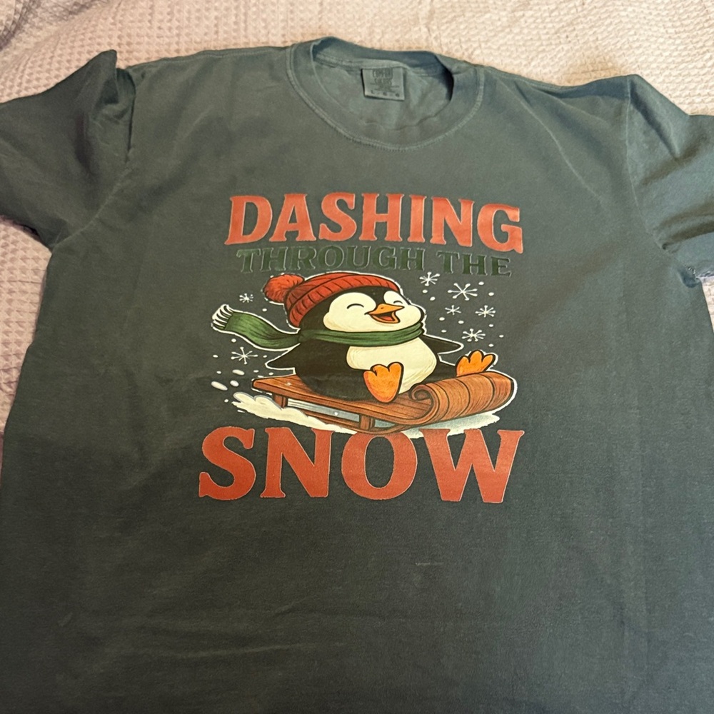 Comfort Colors Green Tee with Penguin Graphic